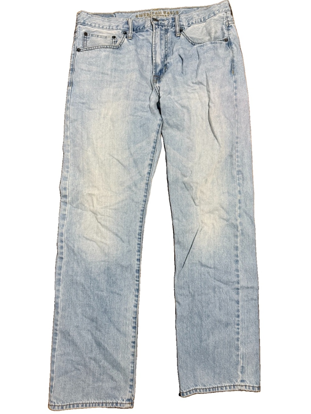American Eagle Relaxed Straight Light Wash Blue Denim Jeans Mens 34 x 34 Faded